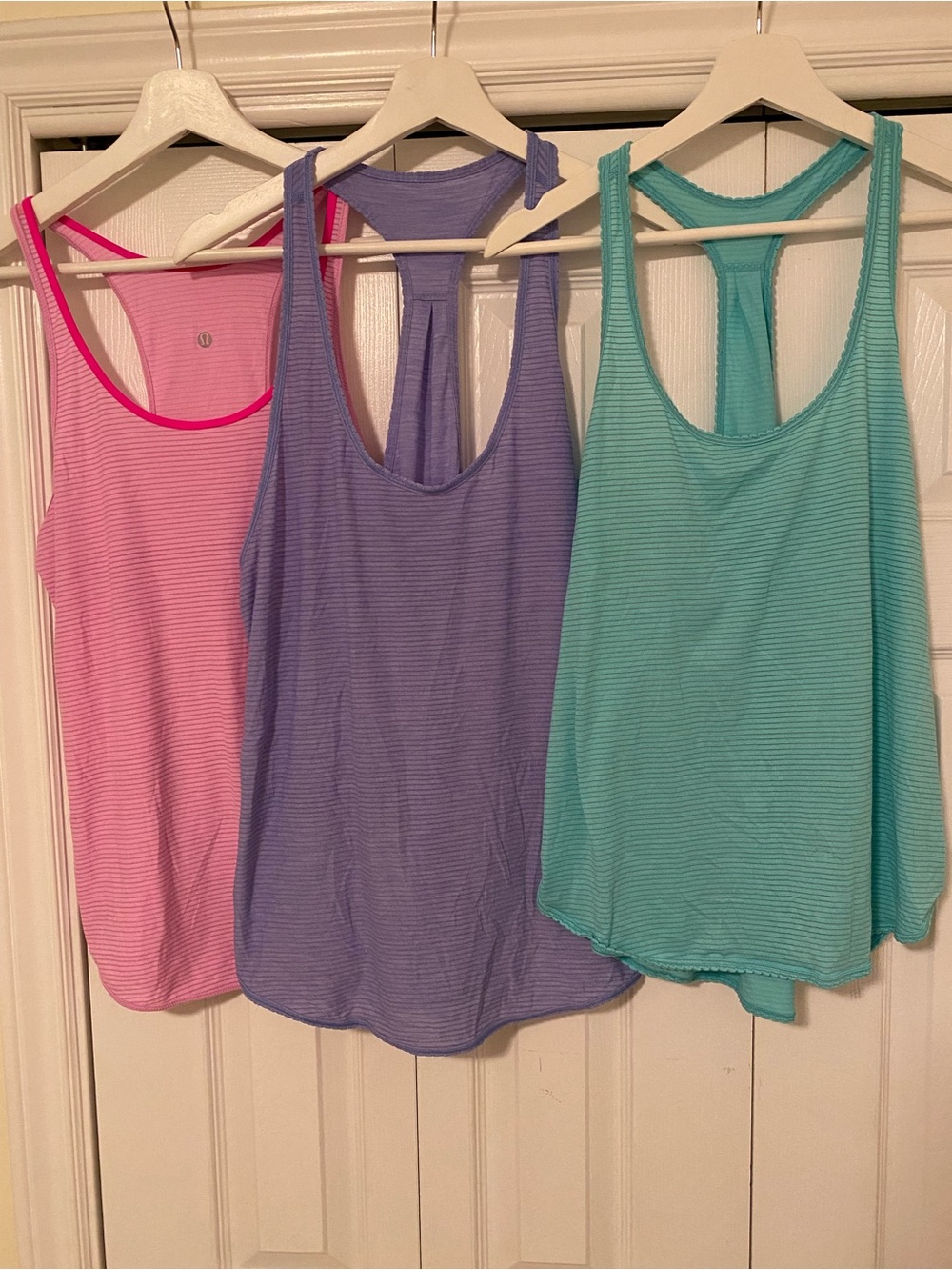 lululemon Bundle of 3 Pastel Striped Racerback Tanks Mint, Pink, Periwinkle 8-10